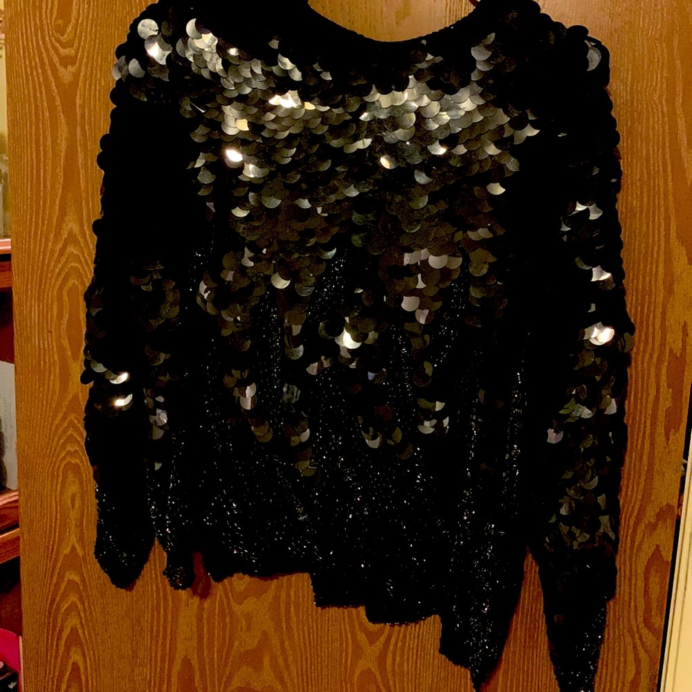 Oleg Cassini Black Beaded and Sequined Top Size M/L - Gorgeous for night out.
